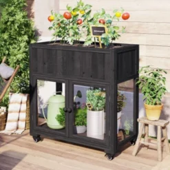 Compact Garden Greenhouse With Wheels - 35.4"x17.7"x37.4" Mini Wood Cold Frame With Raised Bed Liner -Outdoor Living Gardens GUEST 45cbd0df ab81 4516 bb22 b4e0b913b395