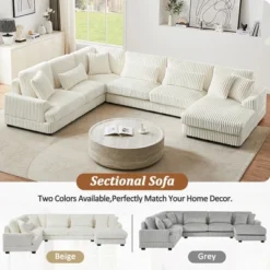 129" Oversized Sectional Sofa U-shaped Sofa Couch Modern Sofa Upholstered In Soft Corduroy With A Chaise Lounge For Living Room, Beige -Outdoor Living Gardens GUEST 4923431b b066 48ad 9301 90a514cc1f44