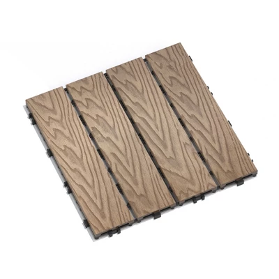 Patio Floor Tiles Pack Of 11, WPC Wood-Plastic Composite, DIY Interlocking, Quick Deck, Water Resistant Indoor Outdoor - 11.8" 3D TEAK 13 Patio Floor Tiles Pack Of 11, WPC Wood-Plastic Composite, DIY Interlocking, Quick Deck, Water Resistant Indoor Outdoor - 11.8" 3D TEAK - Image 11
