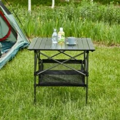 1-piece Folding Outdoor Table With Carrying Bag,Lightweight Aluminum Roll-up Square Table For Indoor, Outdoor Camping