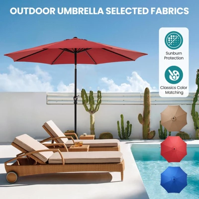 Outdoor Patio Umbrella With Push Button Tilt And Crank, Market Umbrella 8 Sturdy Ribs UV Protection Waterproof For Garden, Backyard 6 Outdoor Patio Umbrella With Push Button Tilt And Crank, Market Umbrella 8 Sturdy Ribs UV Protection Waterproof For Garden, Backyard - Image 4
