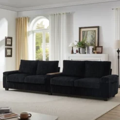 4-seater Corduroy Sofa Couch 133" Modern Sofa With USB Ports, Hidden Storage Arms, Flip-Top Cup Holders For Living Room, Black 23 4-seater Corduroy Sofa Couch 133" Modern Sofa With USB Ports, Hidden Storage Arms, Flip-Top Cup Holders For Living Room, Black -Outdoor Living Gardens GUEST 4f9cc7e5 ab42 407f 8be1 fd1948a006fb