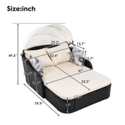 79.9" Outdoor Sunbed With Adjustable Canopy, Double Lounge, PE Rattan Daybed, Gray Wicker And Cushion 10 79.9" Outdoor Sunbed With Adjustable Canopy, Double Lounge, PE Rattan Daybed, Gray Wicker And Cushion -Outdoor Living Gardens GUEST 4f9fff1b ac72 490e bb47 882be6a8da43