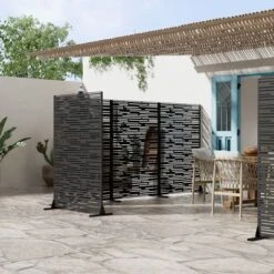 1-Piece 46.8 In. W X 71.37 In. H Light And Shadow Type Black Galvanized Sheet Outdoor Screen Decorative Art Panel