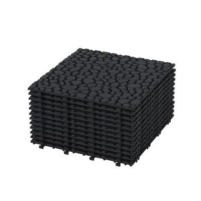12 X 12 Inch Black Interlocking Deck Tiles With Pebble Stone Pattern, Waterproof Plastic Outdoor Decking, 12-Pack 11 12 X 12 Inch Black Interlocking Deck Tiles With Pebble Stone Pattern, Waterproof Plastic Outdoor Decking, 12-Pack - Image 9