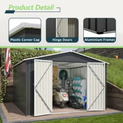 10x10 FT Grey Outdoor Storage Shed Large Metal Tool Sheds With Updated Frame Structure And Lockable Doors Garden Shed -Outdoor Living Gardens GUEST 5456d0a8 4e99 4778 a0ce 7802e2bf2dca