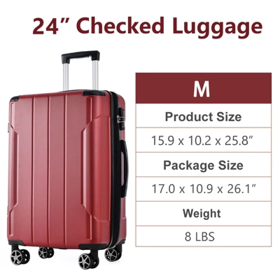 24 Inch Red Hardshell Luggage Lightweight Durable ABS Suitcases With Double Wheels Expandable Checked 6 24 Inch Red Hardshell Luggage Lightweight Durable ABS Suitcases With Double Wheels Expandable Checked - Image 4