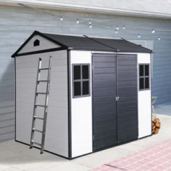8 X 6 Ft Resin Outdoor Storage Shed Waterproof Shed With Floor & Two Windows & Lockable Door, Tool Shed For Garden, Patio, Backyard,Gray -Outdoor Living Gardens GUEST 5751d3ba 4d63 4aab a627 ea61b3f454e1