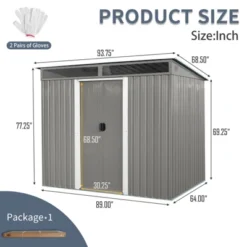 8ft X 6ft Outdoor Metal Storage With Lockable Sliding Doors And Transparent Plate For Garden, Lawn (Gray) 12 8ft X 6ft Outdoor Metal Storage With Lockable Sliding Doors And Transparent Plate For Garden, Lawn (Gray) -Outdoor Living Gardens GUEST 5b081148 ea7c 4cd3 be8a 21ec5f60ef0a