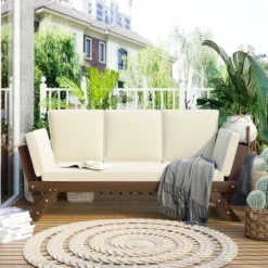 Adjustable Patio Daybed With Convertible Chaise Lounge, Acacia Wood, For Small Outdoor Spaces -Outdoor Living Gardens GUEST 5b562d56 d1ab 4364 a5a9 886a36ce033e