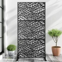 StreamLeaf Black Zinc-Coated Steel Room Divider | 183H X 90W X 40D Cm