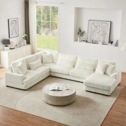129" Oversized Sectional Sofa U-shaped Sofa Couch Modern Sofa Upholstered In Soft Corduroy With A Chaise Lounge For Living Room, Beige -Outdoor Living Gardens GUEST 5cd0d39b 563c 4a73 b713 39aa518e4945