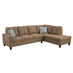 Discover Ultimate Comfort With Our Brown Fabric L-Shaped Sectional Sofa �C Complete With Chaise Lounge And Storage Ottoman