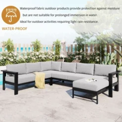 6 Seaters Gray U-Shaped Multi-Person Outdoor Sofa Set Suitable For Gardens Backyards And Balconies -Outdoor Living Gardens GUEST 5ef7028a 62b6 4909 868a 46be07e524f1
