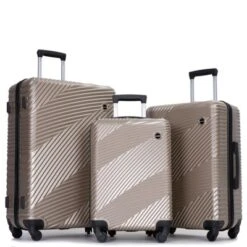 3 Piece Luggage Sets PC+ABS Lightweight Suitcase With Two Hooks, Spinner Wheels, (20/24/28) Gray -Outdoor Living Gardens GUEST 60525fe0 3984 41ab 9c3d d2f0bfa0eb17