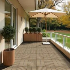 11 Pieces Of 11.7" X 11.7" Square Plastic Wood Deck Tiles For Outdoor Terrace Flooring, Burlywood Color -Outdoor Living Gardens GUEST 6067c81c ae6e 4bae a56e 9b95137d7727