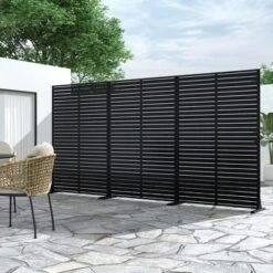 Classic Louver Black Galvanized Steel Room Screen | 183H X 120W X 40D Cm