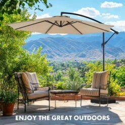 9.8FT Offset Patio Umbrella Hanging Cantilever Umbrella Outdoor Sun Shade With Easy Tilt Adjustment, 8 Ribs, UV Protection For Backyard -Outdoor Living Gardens GUEST 61aeccb2 dbfe 4ac5 ae51 aa0b1a24585d