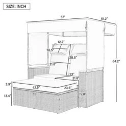 2-Piece Outdoor Rattan Daybed, Outdoor Bed With 5 Positions, Outdoor Loveseat Patio Sofa With Bench Lounge Roof Set And Cushions -Outdoor Living Gardens GUEST 65247528 86a2 4ac6 9858 83d3c44f5f01