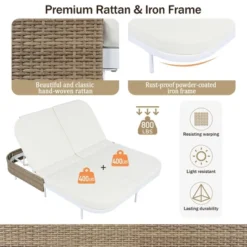 Rattan Outdoor Daybed: 5-Position Backrest, Removable Cushions, Iron Frame For Garden/Backyard/Poolside -Outdoor Living Gardens GUEST 6903e18f 53af 4b18 b02f ff1a32621dcd