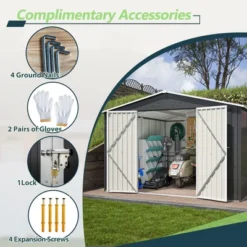 10x10 FT Grey Outdoor Storage Shed Large Metal Tool Sheds With Updated Frame Structure And Lockable Doors Garden Shed -Outdoor Living Gardens GUEST 6ca7e71a e34b 4215 b976 5df2ad157976