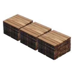 30 PCS Interlocking Deck Tiles Striped Pattern, 12" X 12" Square Yellow Acacia Hardwood Outdoor Flooring -Outdoor Living Gardens GUEST 6dcb8685 dc0f 46eb 8d97 b519ae8b89e7
