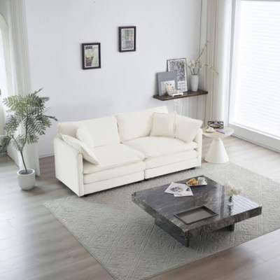 Deep-Seat 2-Seat Sofa: Modern Fabric, 4 Plush Pillows 7 Deep-Seat 2-Seat Sofa: Modern Fabric, 4 Plush Pillows - Image 5