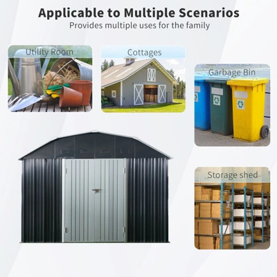 10 Ft X 12 Ft Outdoor Metal Storage Shed With Arch Roof With Lockable Doors For Backyard Garden Patio Lawn, Black 8 10 Ft X 12 Ft Outdoor Metal Storage Shed With Arch Roof With Lockable Doors For Backyard Garden Patio Lawn, Black - Image 6