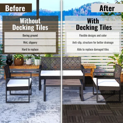 10 PCS Interlocking Deck Tiles Striped Pattern, 12" X 12" Square Yellow Acacia Hardwood Outdoor Flooring 9 10 PCS Interlocking Deck Tiles Striped Pattern, 12" X 12" Square Yellow Acacia Hardwood Outdoor Flooring - Image 7