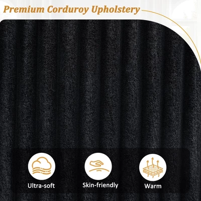 4-seater Corduroy Sofa Couch 133" Modern Sofa With USB Ports, Hidden Storage Arms, Flip-Top Cup Holders For Living Room, Black 4 4-seater Corduroy Sofa Couch 133" Modern Sofa With USB Ports, Hidden Storage Arms, Flip-Top Cup Holders For Living Room, Black - Image 2