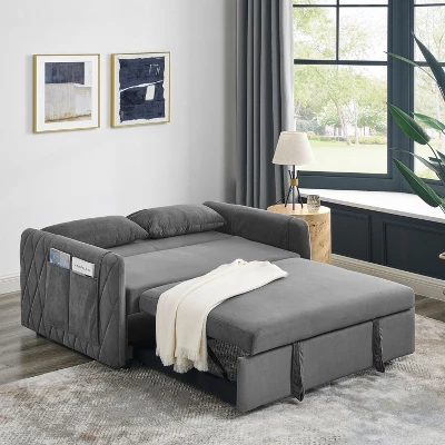 55.5" Modern Pull-Out Sleep Sofa - 2-Seater Loveseat With Lumbar Pillows & Side Pockets 9 55.5" Modern Pull-Out Sleep Sofa - 2-Seater Loveseat With Lumbar Pillows & Side Pockets - Image 7