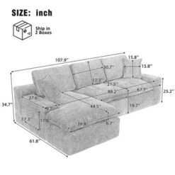 Cloud Sectional Sofa 107.9" Upholstered Sofa Couch With Double-layer Cushion And Side Pockets 19 Cloud Sectional Sofa 107.9" Upholstered Sofa Couch With Double-layer Cushion And Side Pockets -Outdoor Living Gardens GUEST 72f9c786 c2e6 471e bcb0 e49a7c99b379