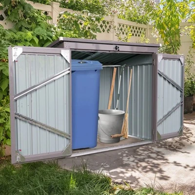 Garbage Bin Shed Stores 2 Trash Cans Metal Outdoor Bin Shed For Garbage Storage,Stainless Galvanized Steel, Bin Shed For Garden Yard Lawn Gray 3 Garbage Bin Shed Stores 2 Trash Cans Metal Outdoor Bin Shed For Garbage Storage,Stainless Galvanized Steel, Bin Shed For Garden Yard Lawn Gray