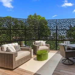 1-Piece 46.8in.W X 71.37in.H Black Mesh Metal Outdoor Privacy Screen Decorative Art Panel