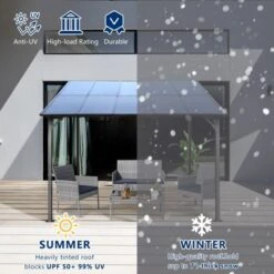 10' X 10' Outdoor Pergola Gazebo,Wall-Mounted Lean To Metal Awning Gazebo With Roof,Large Heavy Duty For Patio,Decks,Backyard -Outdoor Living Gardens GUEST 78bf7219 2482 4665 99d7 4a323fc98e62