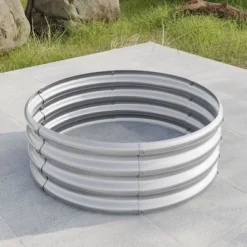 Silver Metal Raised Garden Bed, 32.08x11.4 Inches Tall Round Planter For Vegetables, Flowers, Herbs, And Fruits - Perfect For Outdoor Backyard Patio