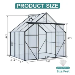 8X6FT-Green Double Door Polycarbonate Greenhouse Raised Base And Anchor Aluminum Heavy Duty Walk-in Greenhouses For Outdoor Backyard In All Season