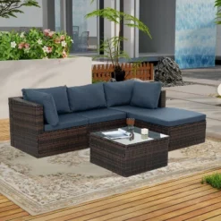 Patio Furniture, Outdoor Furniture, Seasonal PE Wicker Furniture, 5 Set Wicker Furniture With Tempered Glass Coffee Table -Outdoor Living Gardens GUEST 7d4295e5 dd75 47d1 94e8 5442ff3154ee