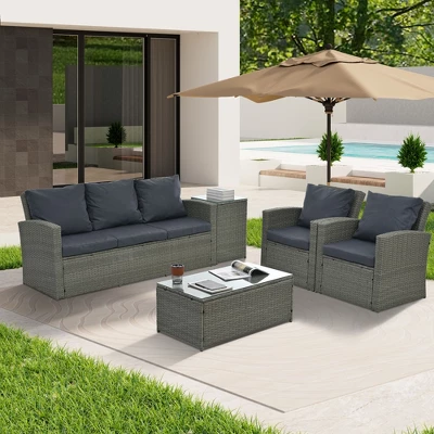 Patio Furniture, Outdoor Furniture, Seasonal PE Wicker Furniture,5 Set Wicker Furniture With Tempered Glass Table Top 6 Patio Furniture, Outdoor Furniture, Seasonal PE Wicker Furniture,5 Set Wicker Furniture With Tempered Glass Table Top - Image 4