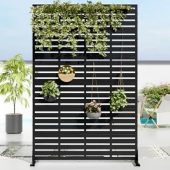 1-Piece 46.8 In. W X 71.37 In. H Four Fold Blinds Black Outdoor Metal Screen Decorative Art Panel (6-Piece Assembly) -Outdoor Living Gardens GUEST 7f6ff81f 2a28 4957 833b b4aa1ac1ea07