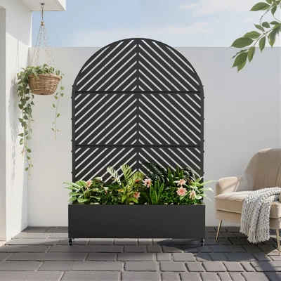 73" X 47" Wrought Iron Black Arch Planter Box With Climbing Rack (Parallel Line ) 4 73" X 47" Wrought Iron Black Arch Planter Box With Climbing Rack (Parallel Line ) - Image 2
