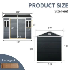 8 X 6 Ft Resin Outdoor Storage Shed Waterproof Shed With Floor & Two Windows & Lockable Door, Tool Shed For Garden, Patio, Backyard,Gray -Outdoor Living Gardens GUEST 81f32989 4969 4347 b753 ed57575069b1