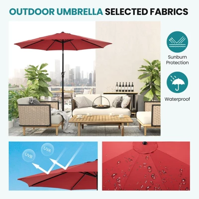 Outdoor Patio Umbrella With Push Button Tilt And Crank, Market Umbrella 8 Sturdy Ribs UV Protection Waterproof For Garden, Backyard 5 Outdoor Patio Umbrella With Push Button Tilt And Crank, Market Umbrella 8 Sturdy Ribs UV Protection Waterproof For Garden, Backyard - Image 3