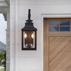 23" H 1-Pack Outdoor Wall Lantern Light Vintage Black Metal Sconce With Clear Seeded Glass For Porch, Patio, And Garden (Bulb Not Included)