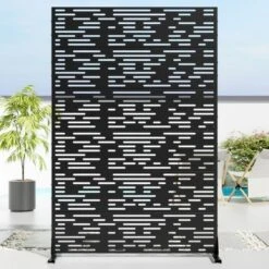 46.8in.W X 71.37in.H Black Galvanized Sheet Outdoor Private Screen Decorative Art Panel