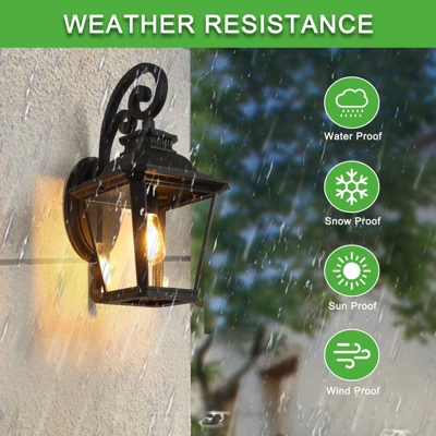 21" H 1-Pack Outdoor Wall Lantern Light Vintage Black Metal And Clear Glass Sconce With Decorative Scroll Design (Bulb Not Included) 6 21" H 1-Pack Outdoor Wall Lantern Light Vintage Black Metal And Clear Glass Sconce With Decorative Scroll Design (Bulb Not Included) - Image 4