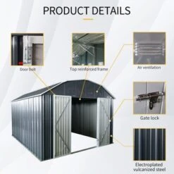 10 Ft X 12 Ft Outdoor Metal Storage Shed With Arch Roof With Lockable Doors For Backyard Garden Patio Lawn, Black 11 10 Ft X 12 Ft Outdoor Metal Storage Shed With Arch Roof With Lockable Doors For Backyard Garden Patio Lawn, Black -Outdoor Living Gardens GUEST 85d053f4 4642 435d b485 7dff6b6d951f