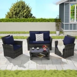 4 Pieces Outdoor Patio Furniture Sets Garden Rattan Chair Wicker Set, Poolside Lawn Chairs With Tempered Glass Coffee Table Porch Furniture -Outdoor Living Gardens GUEST 85dad3c0 3c3c 4475 83fc 48d48d8fa4b4