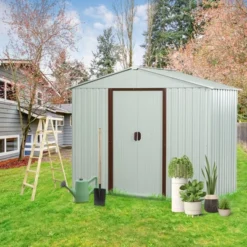 8ft X 4ft Outdoor Metal Storage Shed With Metal Foundation,Gray -Outdoor Living Gardens GUEST 89ba64e3 e719 4fa7 8fec 5fd4132b7464 1