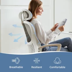 Comfy Gaming Chair: High-Back, Mesh, Rolling With Wheels, Adjustable Headrest, Lumbar Support